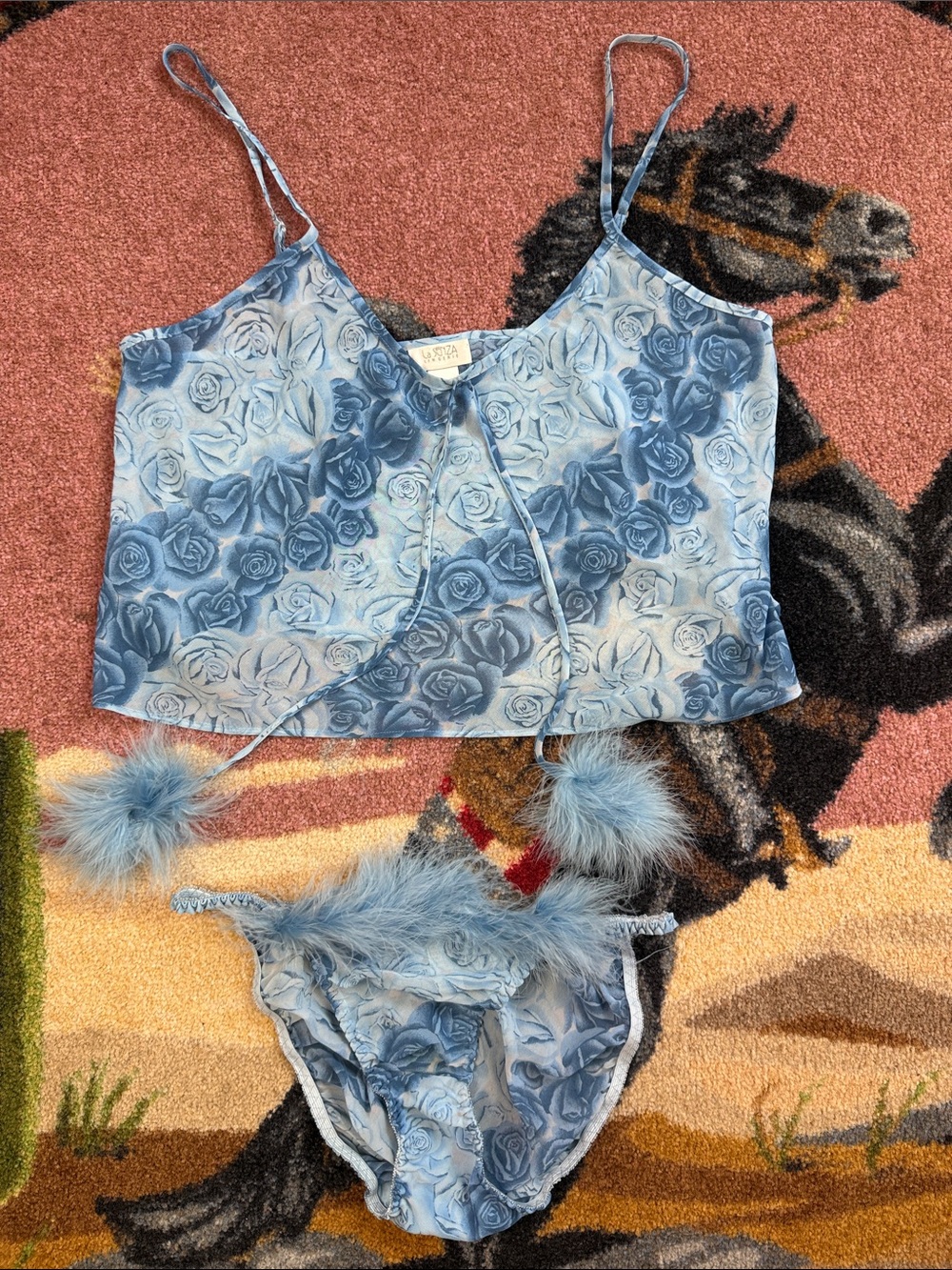VINTAGE LINGERIE FAUX FUR 2 PIECE SET